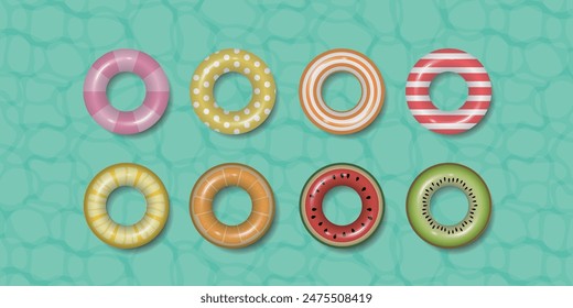 Realistic Colorful Swim Ring Set 