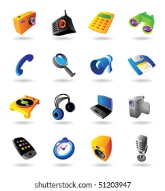 Realistic colorful vector icons set for various devices on white background