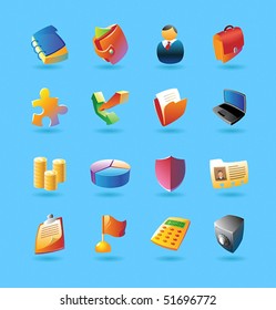 Realistic colorful vector icons set for business on blue background