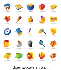 Realistic colorful vector icons set for office and stationery on white background