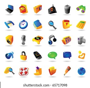 Realistic colorful vector icons set for computer and website interface on white background