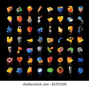 Realistic colorful vector icons set on black background