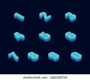 Conjunto de vectores de color realista de números 3D. 