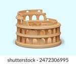 Realistic Colosseum on colored background. Ancient round stadium, amphitheater of Italy