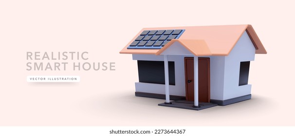 Realistic colour 3d smart house with shadow isolated on light background. Vector illustration