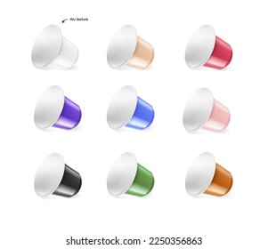 Realistic colourful coffee capsule set. Vector illustration on white background. Easy to use for presentation your product, idea, design. EPS10.	