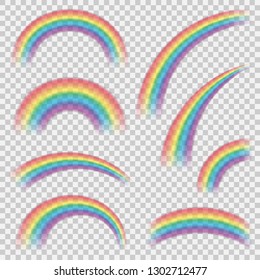 Realistic colourful rainbows shapes or objects set