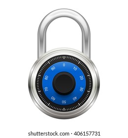 Realistic combination metal padlock illustration | Closed steel lock vector icon isolated on white