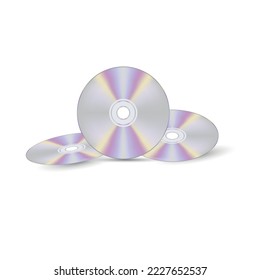 Realistic compact CD or DVD disc set. Disk icons with shadow on white background.