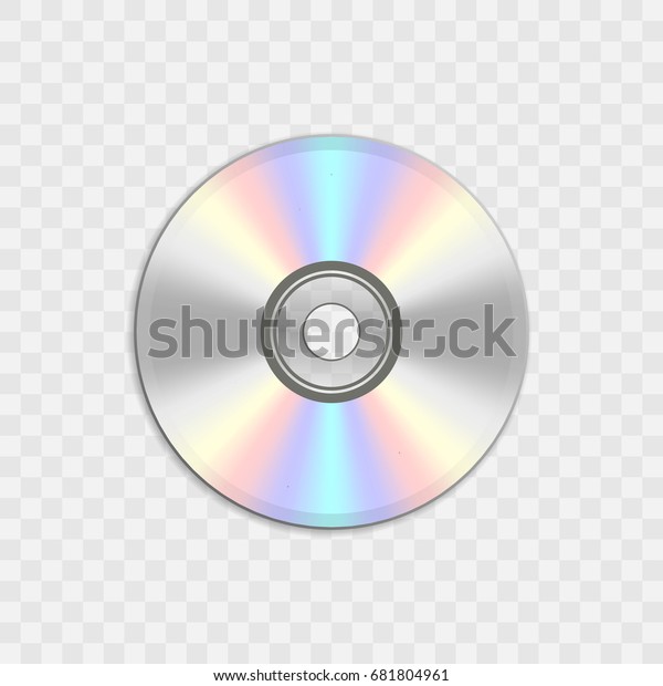 Realistic compact CD or DVD disc vector\
illustration isolated on chequered\
background.