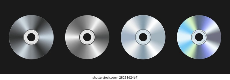 Realistic Compact Disc Vector Set, Metallic Silver and Holographic CD DVD Discs Mockup Collection