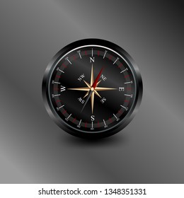 Realistic Compass Design, used for Map direction navigation. Black Gradient Color, Vector Illustration