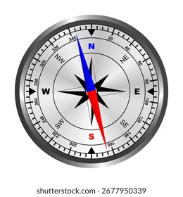 Realistisches Kompasswählsymbol für die Navigation. Windrose Illustration für Reisen, Marinekompass für Abenteuer, Reise und Tourismus.