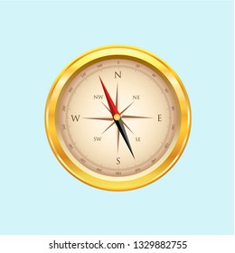 Realistic compass on a blue background