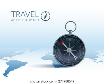 Realistic Compass on World Map, Vector EPS10 Illustration