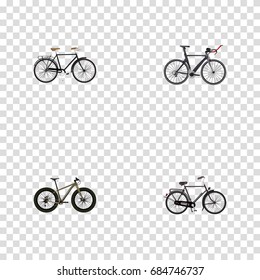 Realistic Competition Bicycle, Training Vehicle, Fashionable And Other Vector Elements. Set Of Bicycle Realistic Symbols Also Includes Velocipede, Triathlon, Fashionable Objects.