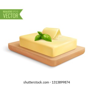 Realistic composition with butter stick on wooden cutting board vector illustration