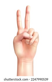 Realistic composition with human hand counting gesture isolated on blank background vector illustration