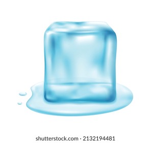 Composición realista con imágenes del cubo de hielo derretido en ilustración vectorial de fondo en blanco