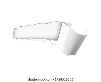 Composición realista con agujero de papel blanco roto sobre fondo transparente ilustración vectorial aislada