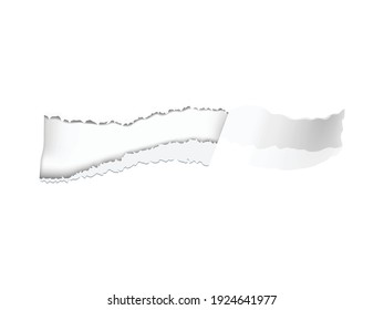 Realistic composition with white torn paper hole on transparent background isolated vector illustration