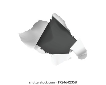 Composición realista con agujero de papel blanco roto sobre fondo oscuro ilustraciones vectoriales aisladas