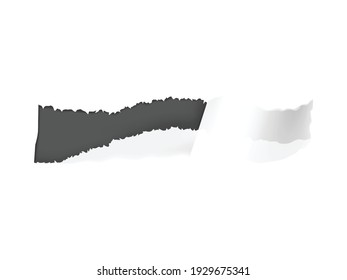Realistic composition with white torn paper hole on dark background isolated vector illustration