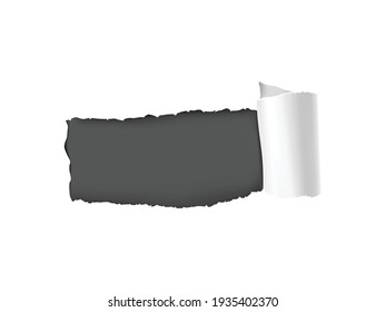 Realistic composition with white torn paper hole on dark background isolated vector illustration