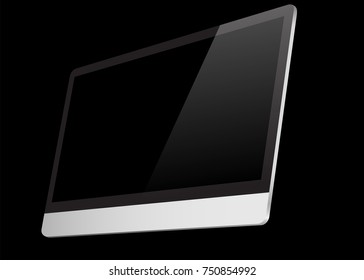 Realistic computer black screen isolated on black background. Vector mockup. Vector illustration