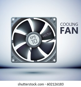 Realistic computer cooler composition or template for creating technical presentation or cites vector illustration