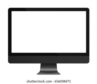 Realistic computer dark grey display with blank white screen isolated. Vector illustration.