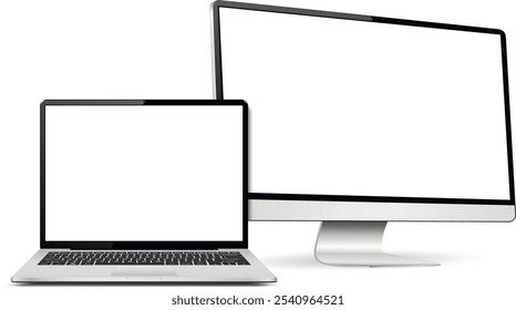 Pantalla de ordenador realista y portátil con pantalla en blanco