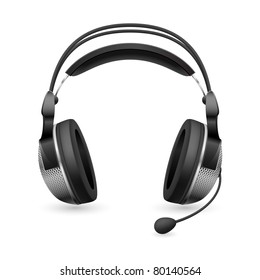 Realistic computer headset with microphone. Illustration on white background