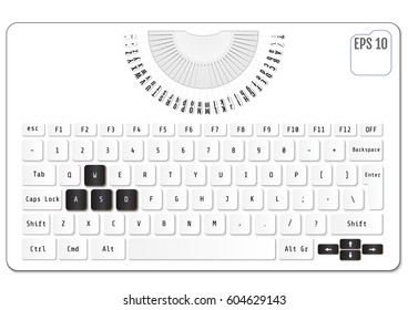 Realistic Computer keyboard. Modern design. Vector illustration of white modern keyboard with elements of typewriter. Stylized for your business. New concept.