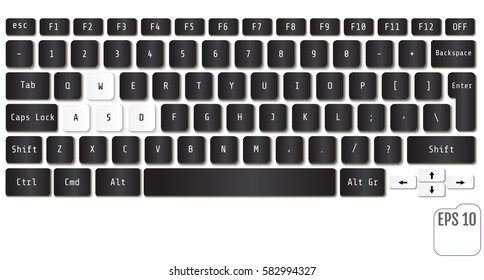 Realistic Computer keyboard. Modern design.Vector illustration of laptop keyboard.