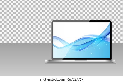 Realistic Computer Laptop with Abstract Wallpaper on Screen on Transperent Background. Vector Illustration EPS10