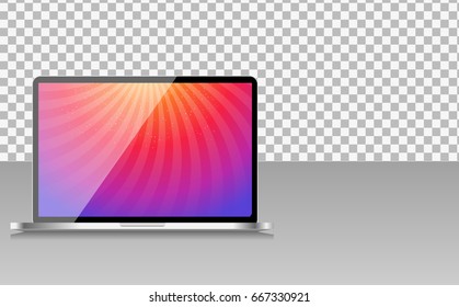 Realistic Computer Laptop with Abstract Wallpaper on Screen on Transperent Background. Vector Illustration EPS10