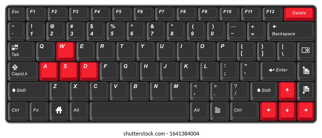 Realistic Computer or Laptop Keyboard in Black and Red Color Keys Vector