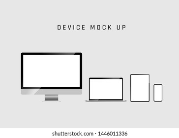 Realistic Computer, Laptop, Tablet and Mobile Phone, device on white background. Computer Device Mock up.