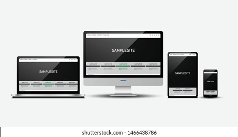 Realistic Computer, Laptop, Tablet and Mobile Phone with  Isolated. Set of Device Mockup. vector illustration