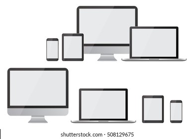 Realistic computer, laptop, tablet and smartphone vectors isolated on white background