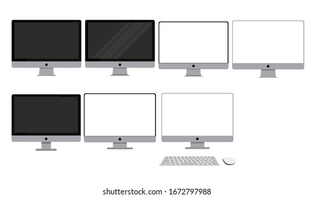 Realistic Computer, LCD monitor in  style grey color with blank screen for computer with keyboard and mouse, isolated on white background. Computer in style mockup.  Can use for website, presentation