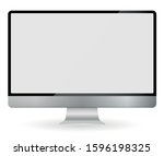 Realistic computer monitor in apple Imac style isolated on transparent background. Vector mockup. Vector illustration.