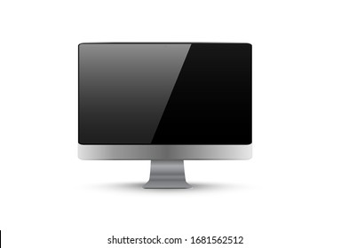 Realistic computer monitor gray color with blank screen isolated on transparent background. Vector mockup. Vector illustration.
