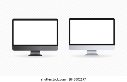 Realistic computer monitor illustration. Light and dark theme. White blank display. Vector EPS 10. Isolated on transparent background