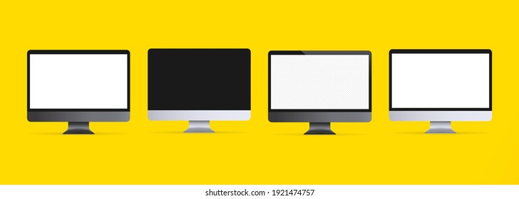 Realistic computer monitor illustration. Light and dark theme. Computer monitor icon. White blank display. Vector EPS 10. Isolated on transparent background