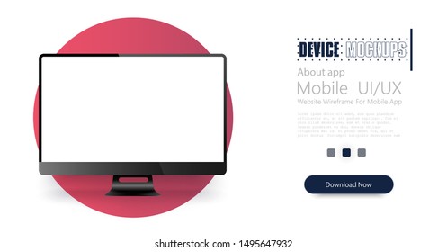 Realistic computer monitor isolated on modern red background. Desktop computer monitor. Business concept. Mockup devices. Vector illustration