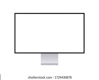 Realistic computer monitor isolated on white. Tv display modern frame wide display with empty place for showing your website or design presentation. Personal computer screen template, front view.