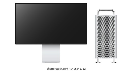 Realistic computer, monitor, screen isolated on white background. Vector illustration