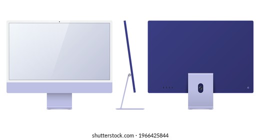 Realistic computer monitor, screen isolated on white background. Vector illustration